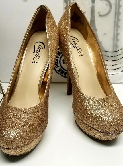 Candies Cabela Gold Glitter Platform Pump Heels - Picture 3 of 8